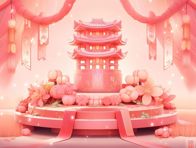 illustration podium traditionnel du Nouvel An en rose