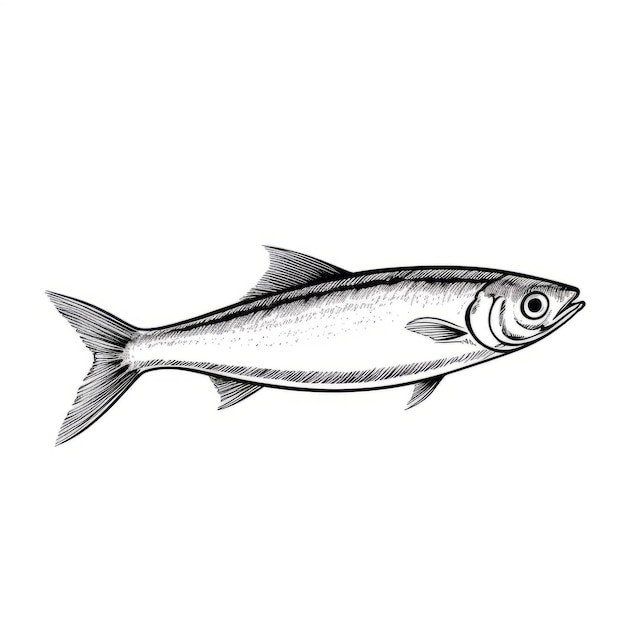 Illustration de poisson noir et blanc dans le style de Neil Welliver