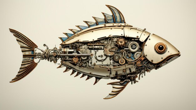 Photo illustration poisson steampunk vieux papier affiche look