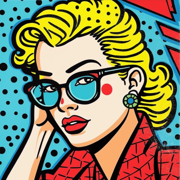 Une illustration pop art d'une femme avec des lunettes et un éclair sur la tête.