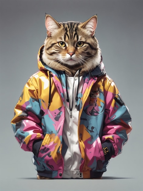 illustration pop du chat avec une veste