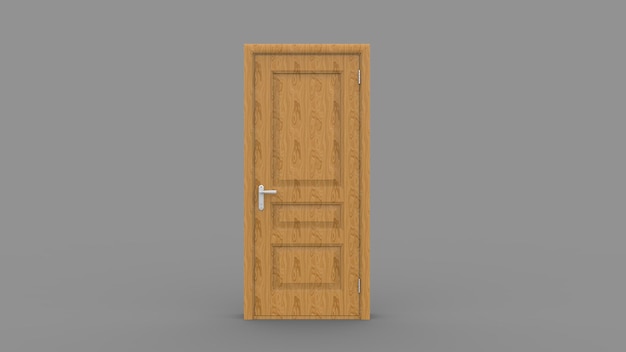 Illustration de porte en bois créative d'entrée de porte fermée ouverte porte réaliste isolée sur fond 3d