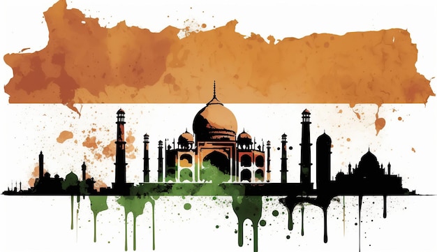 illustration de la porte de l'Inde à New Delhi sur fond tricolore de drapeau abstrait généré par l'IA