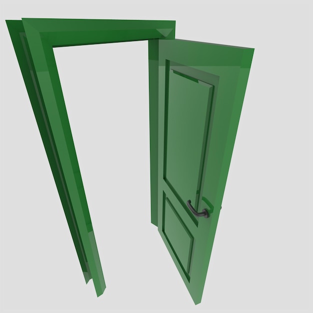 Illustration de porte intérieure en bois vert ensemble différent ouvert fermé fond blanc isolé