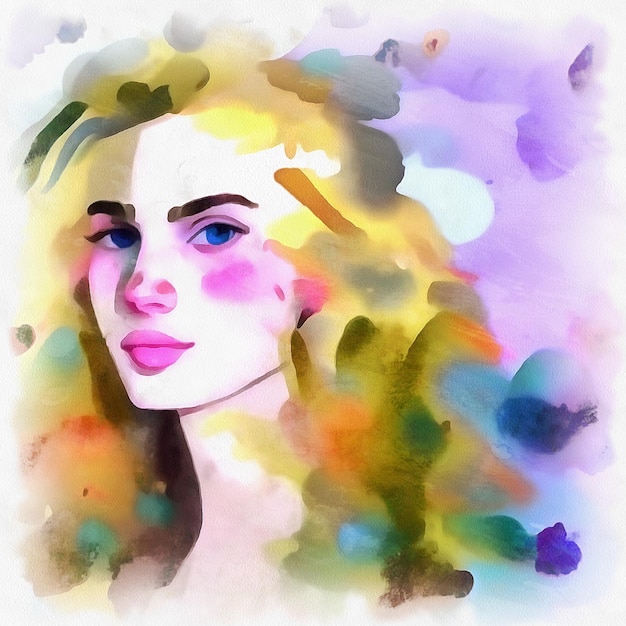 Illustration d'un portrait de belle femme dans un style de peinture à l'aquarelle sur toile de papier AI générative