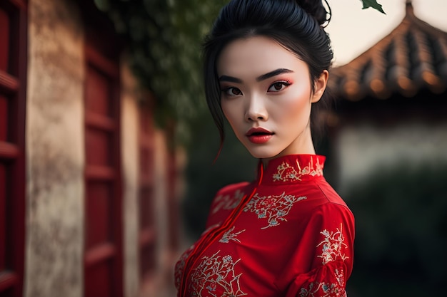 Photo illustration d'un portrait d'une fille asiatique utilisant l'ia générative