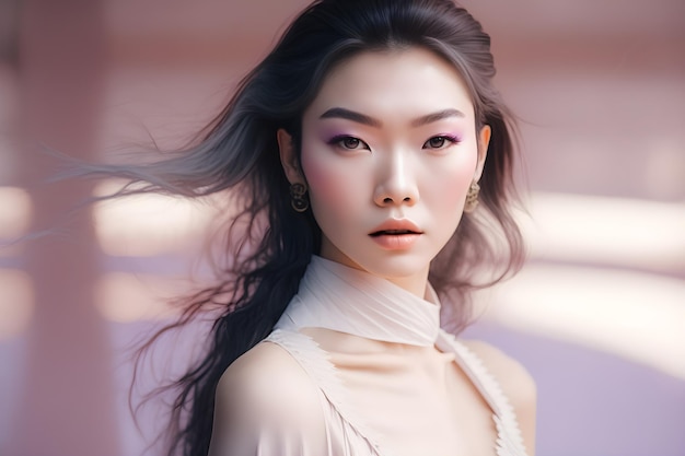 Illustration d'un portrait d'une fille asiatique utilisant l'IA générative