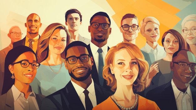 Illustration de portrait d'un groupe de gens d'affaires souriant au travail d'équipe et aux collègues