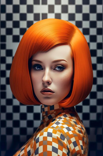 Illustration de portrait d'IA générative d'une belle fille aux cheveux roux dans un style futuriste rétro