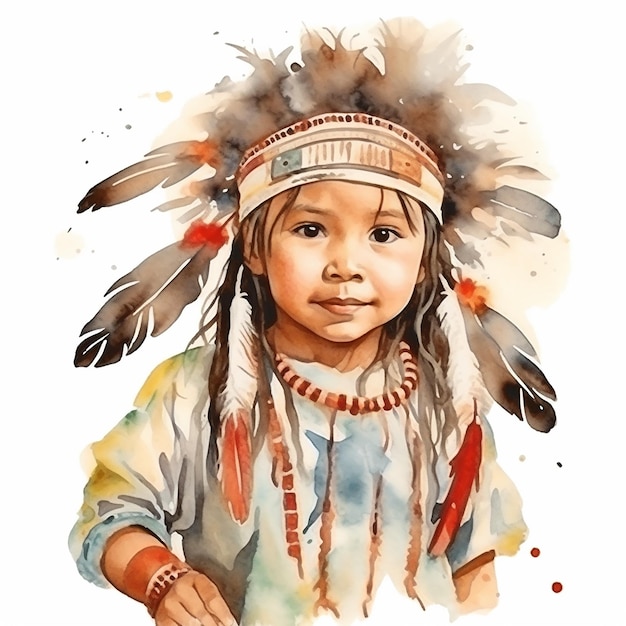 Illustration de portrait indien avec couleur Watersplash