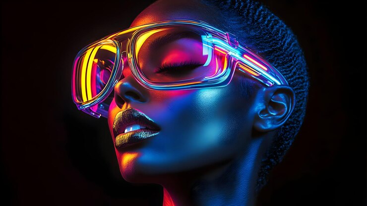 Photo illustration de portrait avec des lumières au néon
