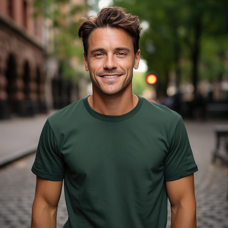 Illustration d'un portrait de mode avec une maquette de t-shirt uni générée par l'IA