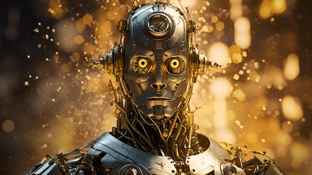 Photo illustration de portrait de robot steampunk brillant dans un style cinématographique généré par l'ia