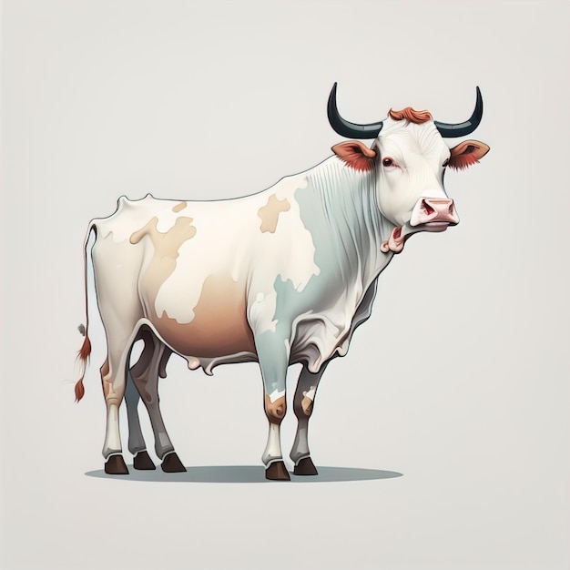 Illustration d'un portrait d'une vache sur un fond gris ai génératif