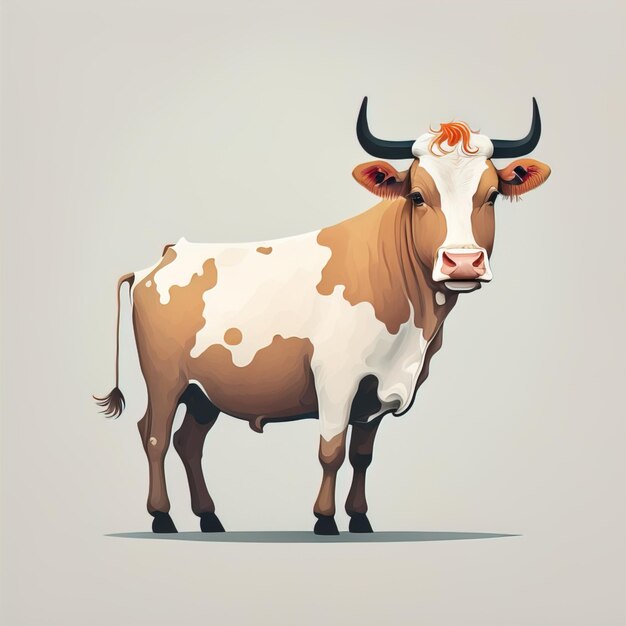 Illustration d'un portrait d'une vache sur un fond gris ai génératif