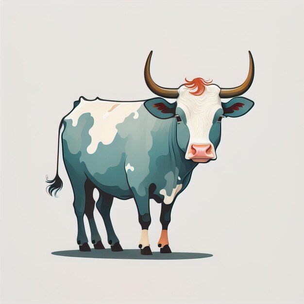 Illustration d'un portrait d'une vache sur un fond gris ai génératif