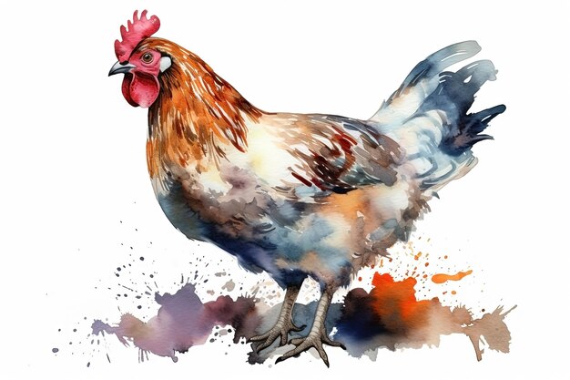 Photo illustration de poulet aquarelle sur fond blanc