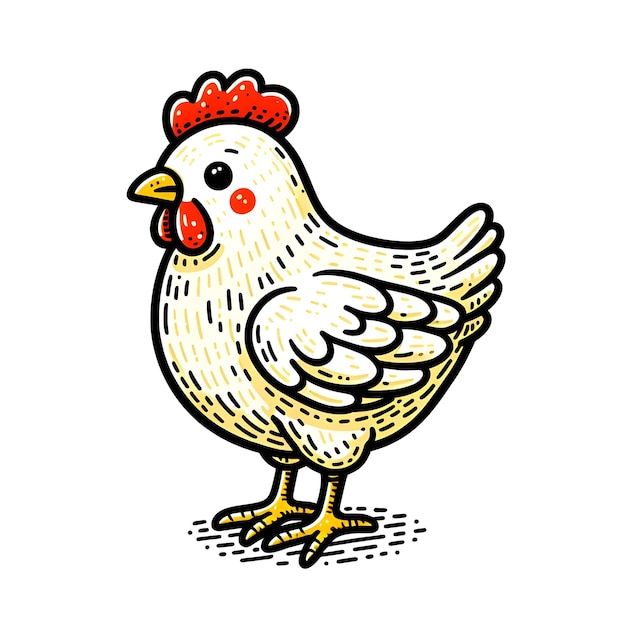 Illustration de poulet dessin animé dessiné à la main