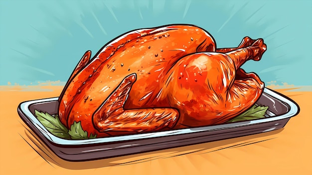 illustration de poulet grillé délicieux dessin animé dessiné à la main
