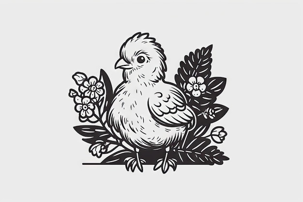 Illustration de poulet orné de fleurs
