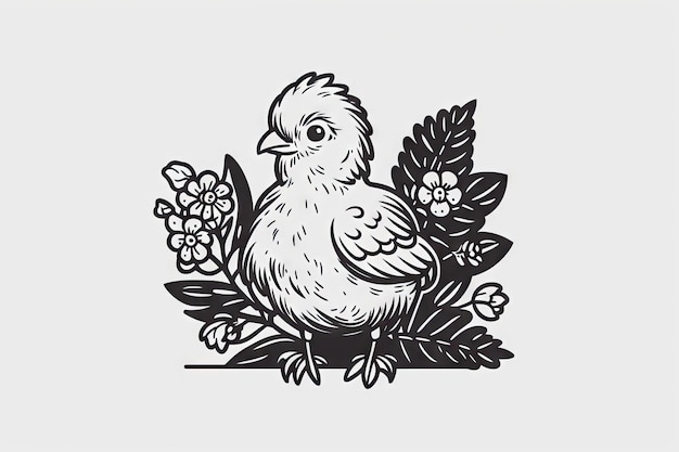 Photo illustration de poulet orné de fleurs