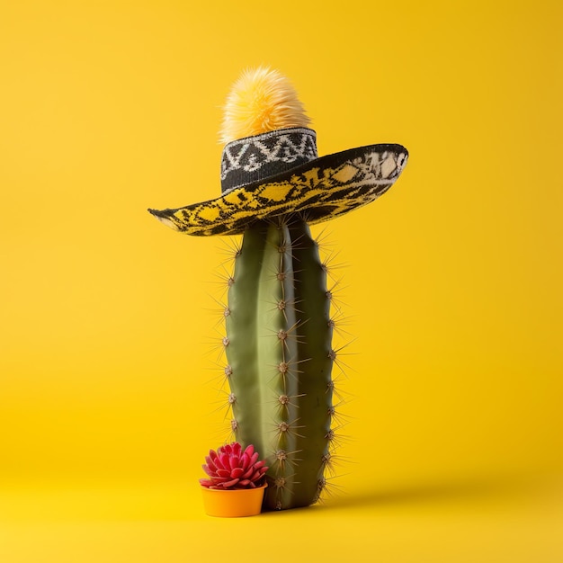 Illustration pour Cinco De Mayo Cactus portant un chapeau sombrero mexicain Generative ai