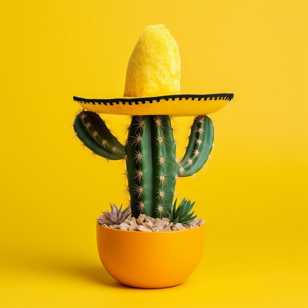 Illustration pour Cinco De Mayo Cactus portant un chapeau sombrero mexicain Generative ai