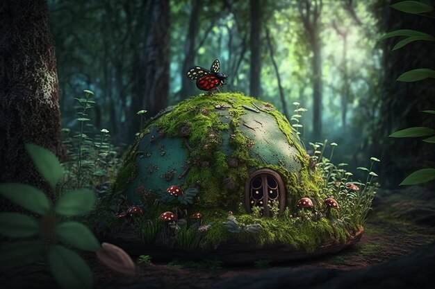 Illustration pour les enfants d'une coccinelle dans une forêt de fées ggenerative ai