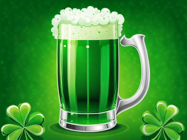 Illustration pour le jour de saint Patrick avec un verre de bière verte avec de la mousse blanche