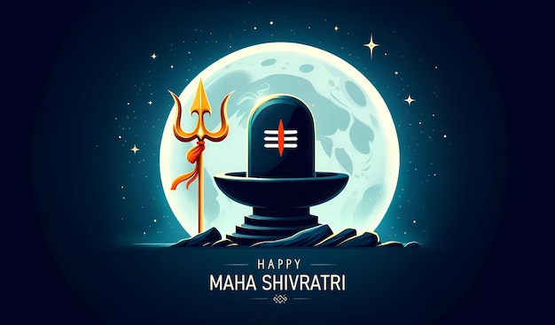 Photo illustration pour maha shivratri avec un shiva lingam et un trident dans la nuit