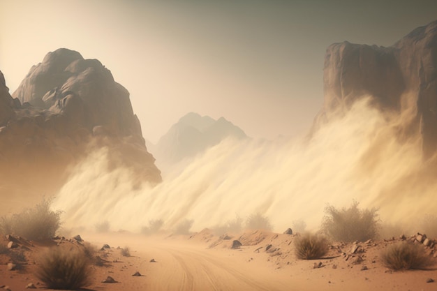 Illustration de poussière de tempête de sable du désert AI générative