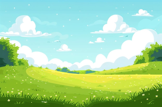 Illustration d'une prairie ensoleillée au printemps