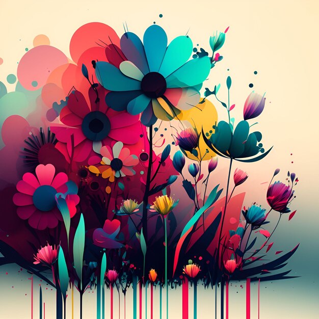 Photo illustration d'un pré de fleurs au printemps