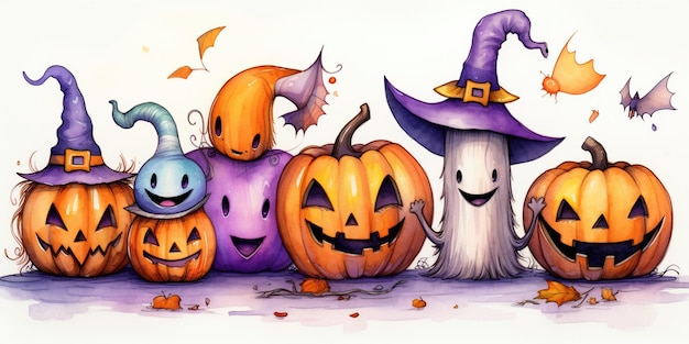 Une illustration primitive d'Halloween capture l'essence des festivités effrayantes avec des traits bruts simples et un charme ludique. IA IA générative
