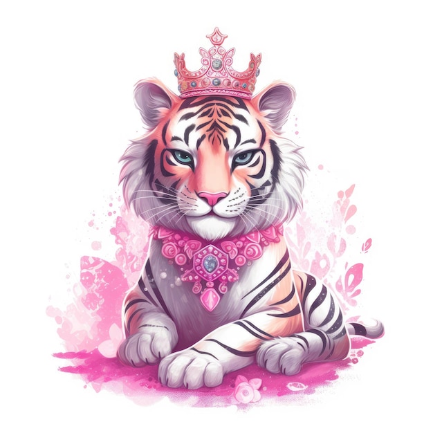 Photo illustration de princesse tigre rose étincelante sur fond blanc