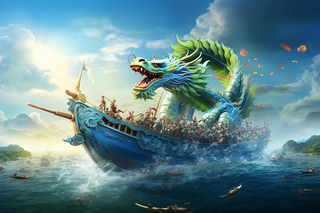 Illustration de la procession des bateaux dragon du Festival des bateaux dragons