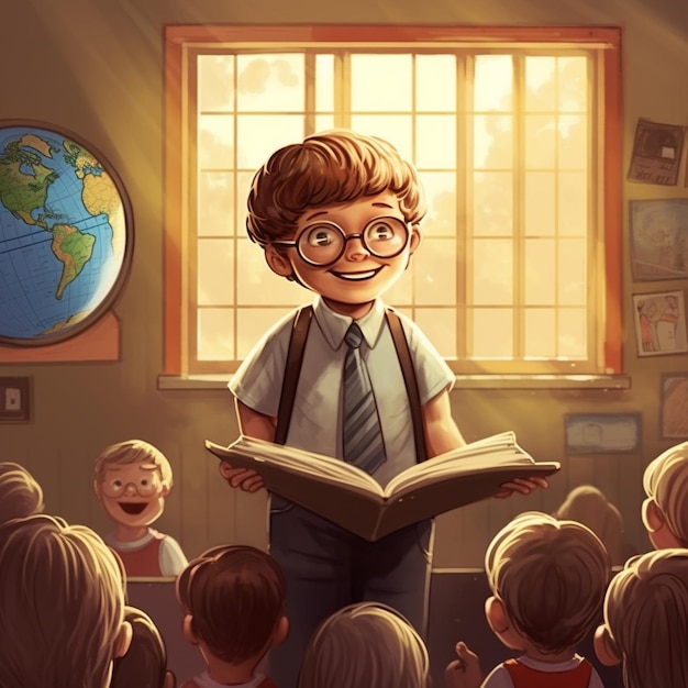 Illustration professeur de mathématiques gentil sourire grands yeux chemise classe avec des enfants