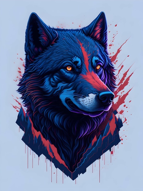 Illustration punk colorée de loup néon pour la conception de t-shirts