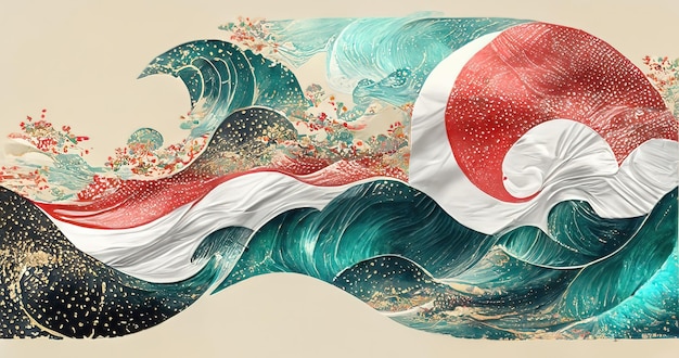 Illustration raster de vagues de dessin abstraites dans un style asiatique Motifs d'océan de mer sur papier de toile Motifs abstraits aquarelles Futurisme concept arwork 3d rendu arrière-plan pour les affaires