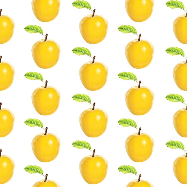 Photo illustration réalisme modèle sans couture fruit pomme couleur jaune sur fond blanc isolé haut