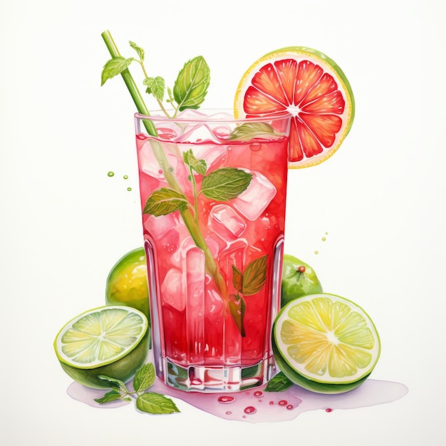 Illustration réaliste à l'aquarelle d'un cocktail de jus