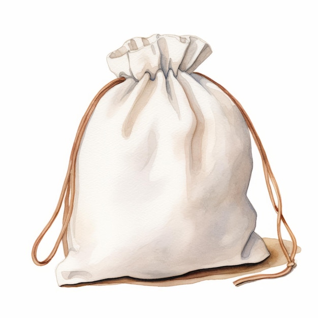 Illustration réaliste à l'aquarelle d'un sac blanc avec une sangle en cuir