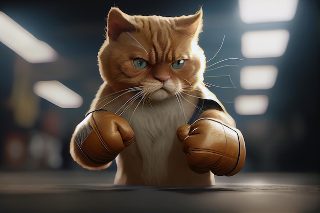 Illustration réaliste boxeur de chat en colère avec des gants de boxe générative ai