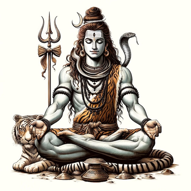 Photo illustration réaliste du dieu hindou mahadev méditation har har mahadev shivratri shiv shankar