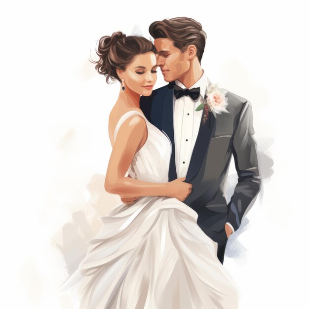 Illustration réaliste du portrait de la mariée et du marié