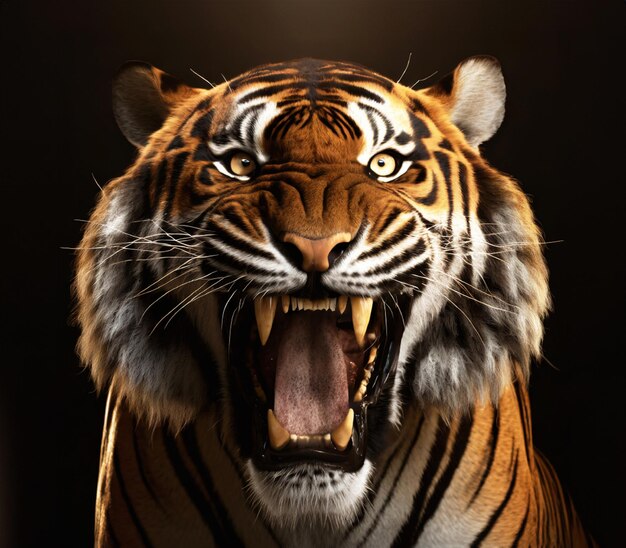 illustration réaliste du visage d'un tigre isolé sur un fond noir