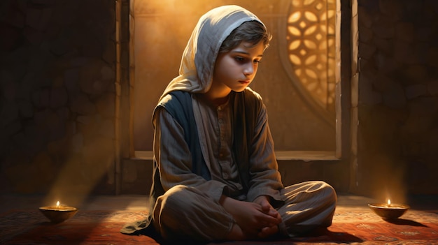 Illustration réaliste d'un garçon musulman
