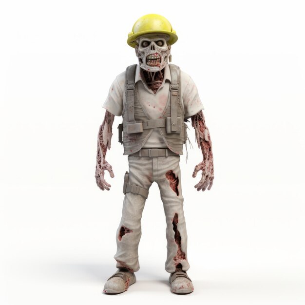 Photo illustration réaliste de l'ingénieur zombie en 3d sur fond blanc