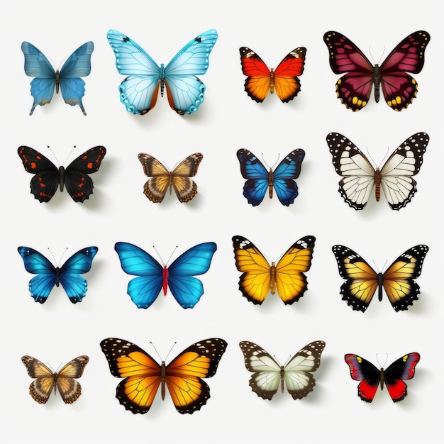 Photo illustration réaliste de papillons isolés sur fond transparent