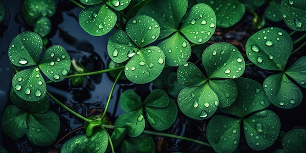 Illustration réaliste photo générée par IA de la vue de dessus du symbole irlandais de clou de girofle frais vert AI générative